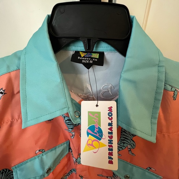 B fresh Pizza Tiger Western Pearl Snap Shirt Collar Orange Blue Medium - Picture 4 of 4